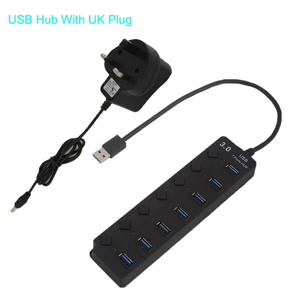 CHYI usb-хаб 3,0 4/7 портов Высокоскоростной USB 3,0 Hab разветвитель вкл/выкл с EU/US/AU/UK адаптер питания для ноутбука MacBook