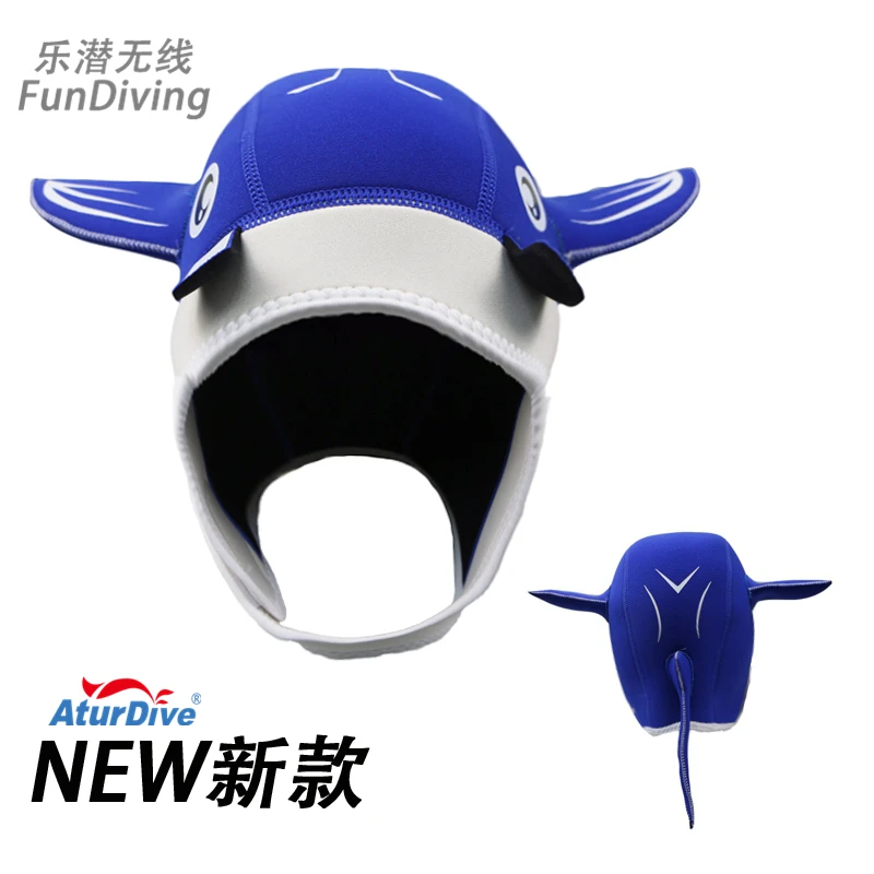 Aturdive new marine devil Manta cartoon diving cap head cover with sun protection and warm surfer face Gini 2