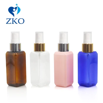 

1 pcs Free Shipping 50ml square plastic bottle with golden aluminum mist sprayer refillable bottle