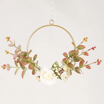 

Wrought Iron Autumn Eucalyptus wreath Pendant Flower Wood Hoop Garland Halloween Thanksgiving Home Wall Hanging Decoration #