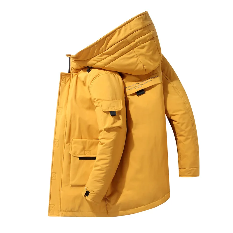 yellow Новинка, толстый теплый зимний пуховик для мужчин, длинный, для работы на улице, для отдыха, толстая шапка, отстегивается, уличная одежда с широкой талией - Цвет: yellow