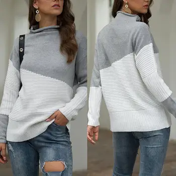 

Women Casual O Neck Long Sleeve Color Block Bottoming Knitwear Warm Sweater