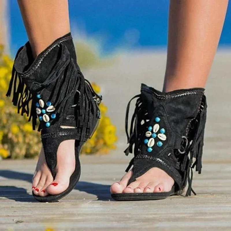 Womens Retro Sandals Bohemia Braided Strap Flat for Summer Festnight Flat Sandals for Women