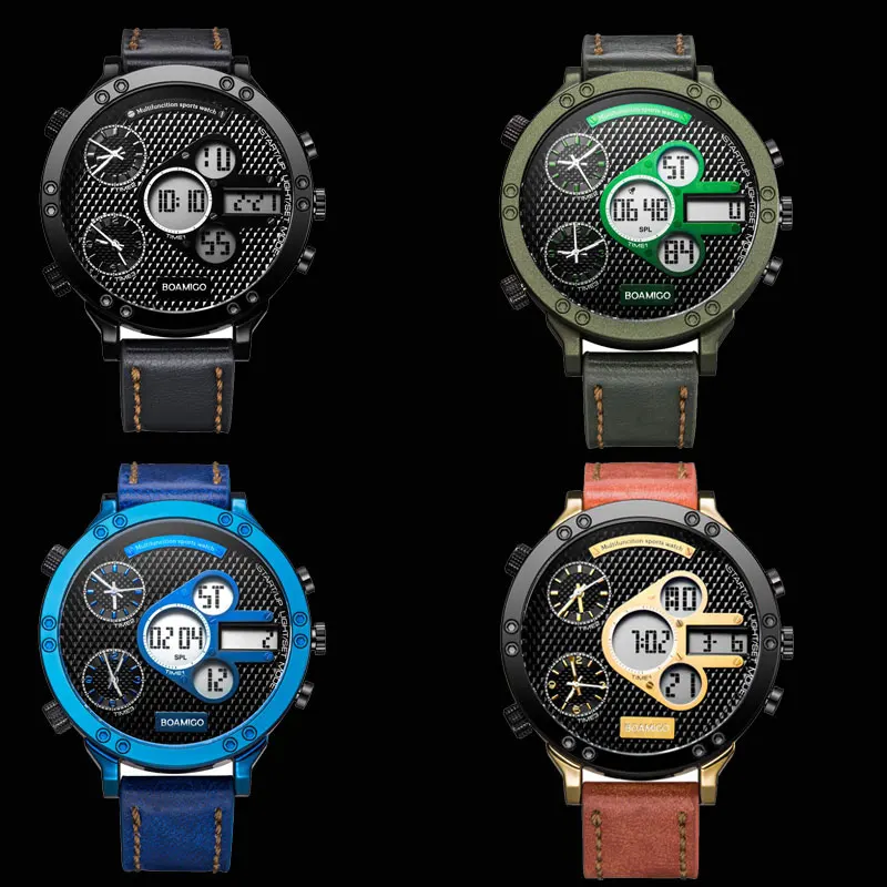 BOAMIGO мужские военные часы мужские спортивные часы мужские кварцевые светодиодный цифровой аналоговый 3 Часы мужские коричневые синие наручные часы водонепроницаемые