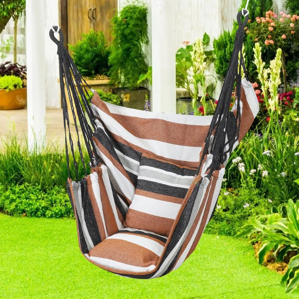 130*100cm Canvas Hanging Hammock Chair Hanging Rope Swing Bed 200KG Load Bearing For Outdoor Garden Porch Beach Camping Travel