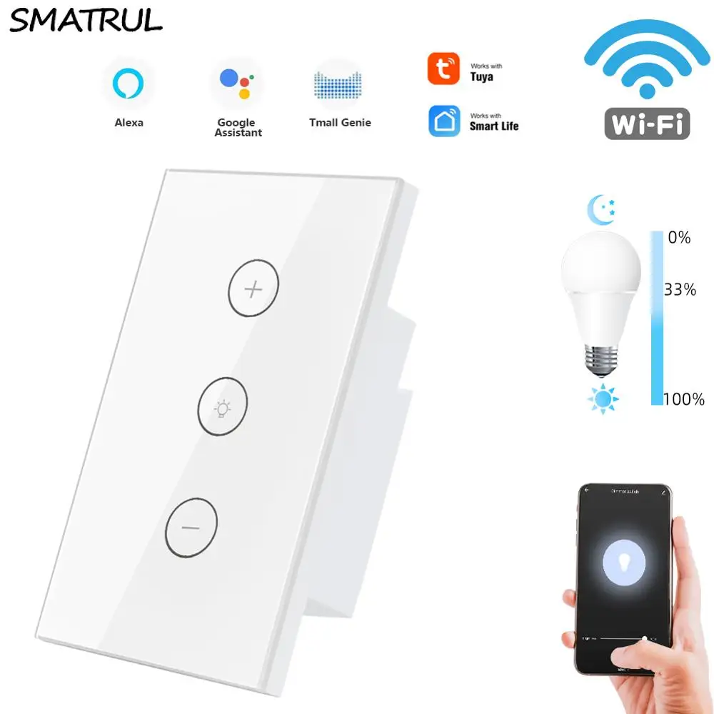 

SMATRUL Tuya WiFi Touch Dimmer Switch LED Light Wall Wireless Remote Control US 220V 110V Smart Life APP Alexa Google Home On Of