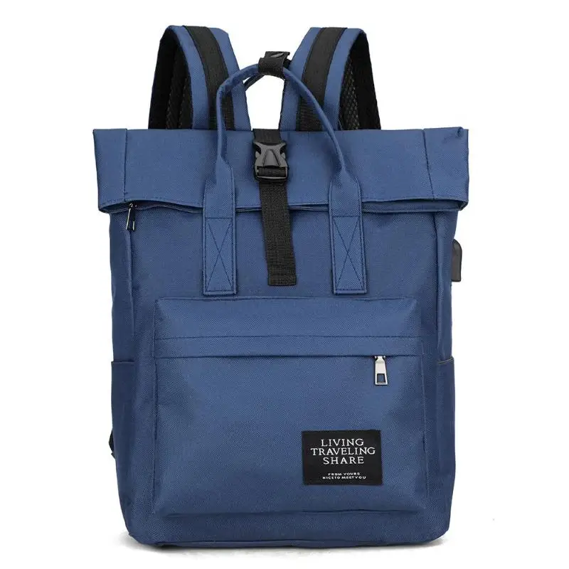 Модный рюкзак унисекс для женщин и мужчин, нейлоновый рюкзак для девочек-подростков, сумки, рюкзак, большая емкость, для ноутбука, зарядка через usb, сумки с верхней ручкой - Color: Blue