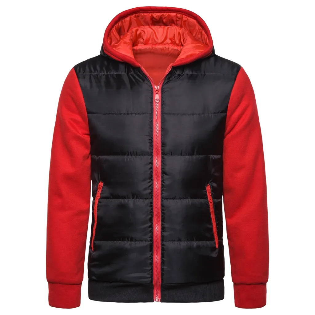 

Winter Jacket Men Casual Winter Patchwork Warm Zipper Long Sleeve Hooded Jacket Coat Outwear Casaco Masculino Casacos 2019 New