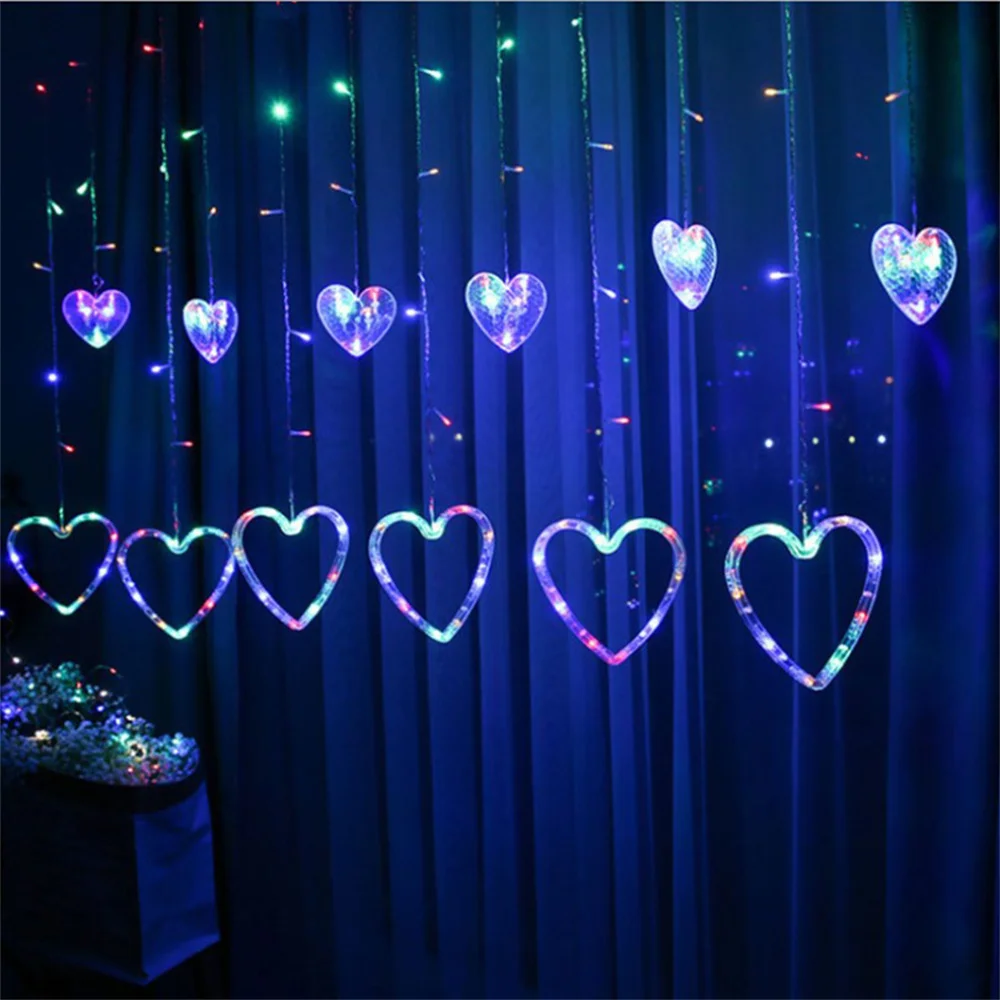 thumbnail image 1 of Cortina de luces con forma de corazón de 2,5 m para bodas, confesión de amor, lámpara de hadas para el día de San Valentín, fiesta de Navidad, ventana, decoración de jardín, 1 of 5