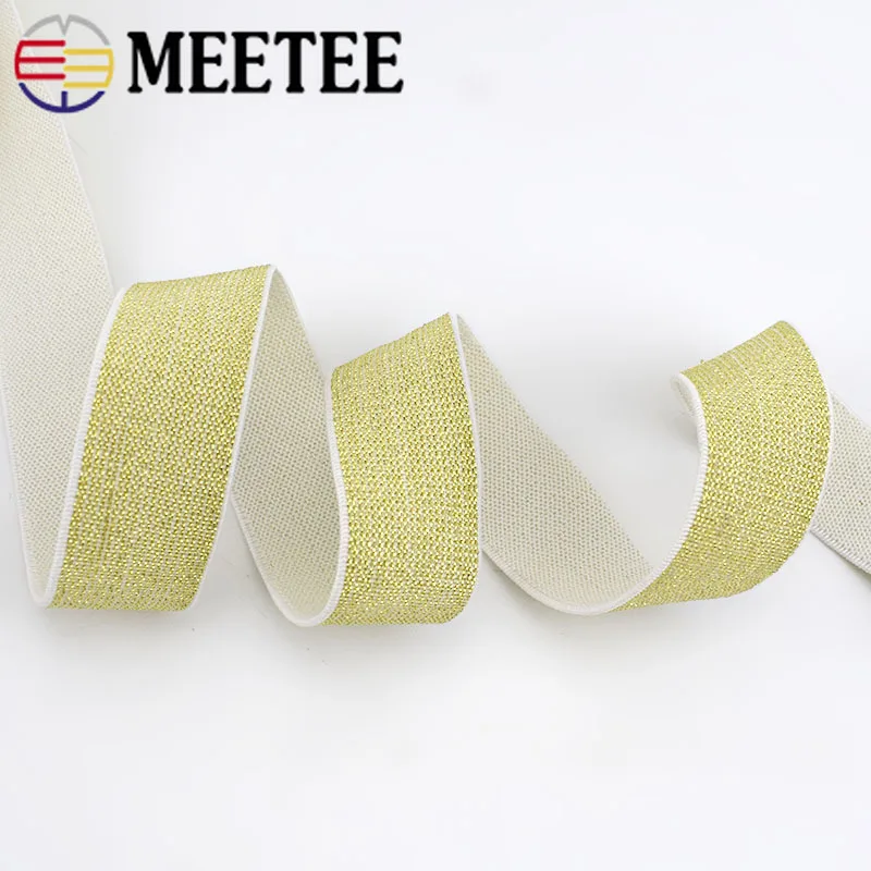 Meetee 5/10 метров 20-50 мм цвета: золотистый, серебристый шелк Эластичная лента полиэстер резиновая тесьма DIY Пояс для юбки пояс швейной фурнитуры