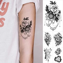 Henna Tattoos Mandala Chain Peony Rose Flash Waterproof Temporary Tattoo Stickers Men Women Arm Body Art Sexy Black Fake Tatto