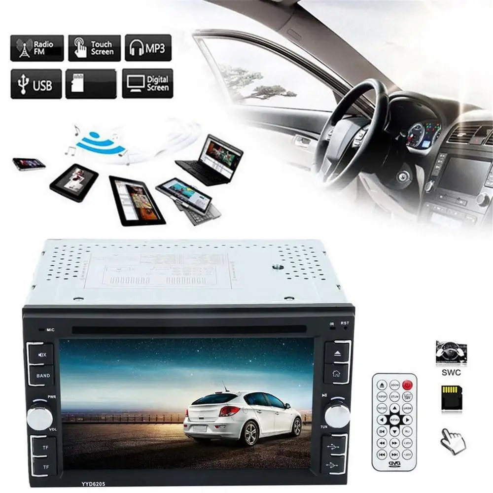 6205 двойной Din 6,2 дюймов автомобильный стерео DVD CD MP3 плеер в тире для iPod Авто HD ТВ Радио Видео аудио камера парковка