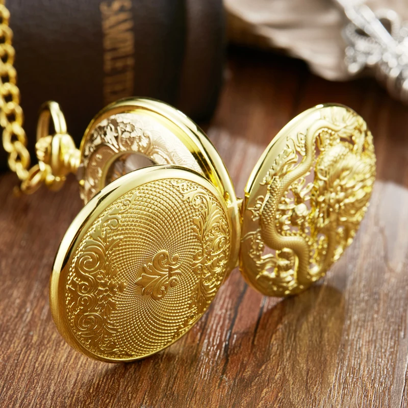 ドラゴンの形をしたレトロな機械式懐中時計,手巻き時計,チェーン付き