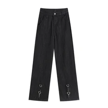 Women Straight Jeans Fashion Ins Street Loose Casual Pants Tide Autumn Female Vintage High Waist Wide Leg Split Long Trousers