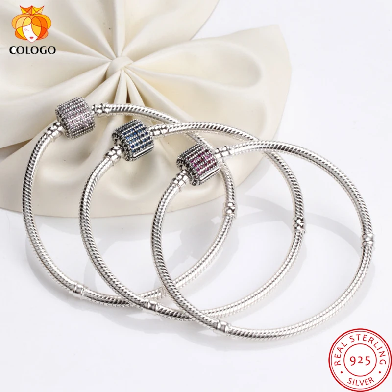 

Luxury 100% 925 Sterling Silver Sparkling Snake Chain Fit Original Charm Bracelet & Bangle For Women Fine Silver 925 Jewelry ZY2