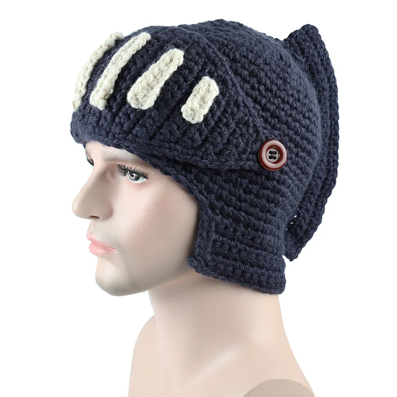 Creative Roman Hat Winter Beanie For Men Warm Mask Knight Helmet Knitted Cap Handmade Gladiator Masks Hats Christmas Gift