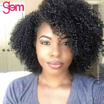 

Afro Kinky Curly Wig Short Bob Wigs Mongolian Remy Human Hair Wigs For Black Women GEM Natural Black Color Full Machine Wig