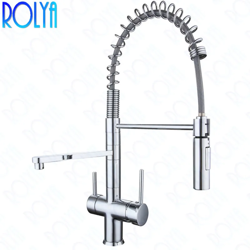 Rolya Tri Flow Pull Down Kitchen Faucet Swivel With Sprayer Hose
