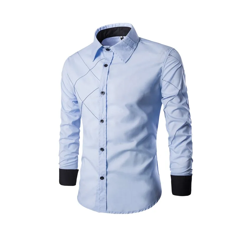 Весенняя Мужская рубашка, бренд, деловая мужская приталенная рубашка, мужская рубашка в полоску с длинным рукавом, мужская рубашка, размер M-3XL - Цвет: light blue