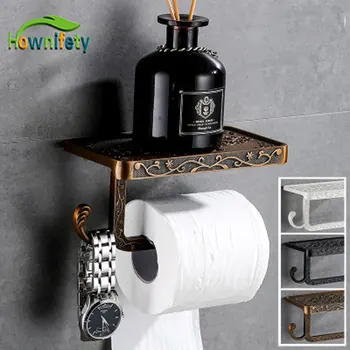 

Bathroom Black Paper Towel rack Space Aluminum Antique Mobile Phone Roll Holder European Paper towel box storage storage rack