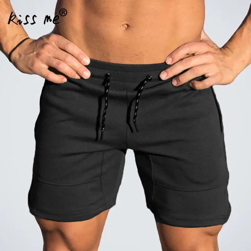 black Middle Waist Drawstring Men Sports Shorts Men Gym Shorts Run Fitness Body Building Shorts Men Sport Wear With Pocket - Цвет: black