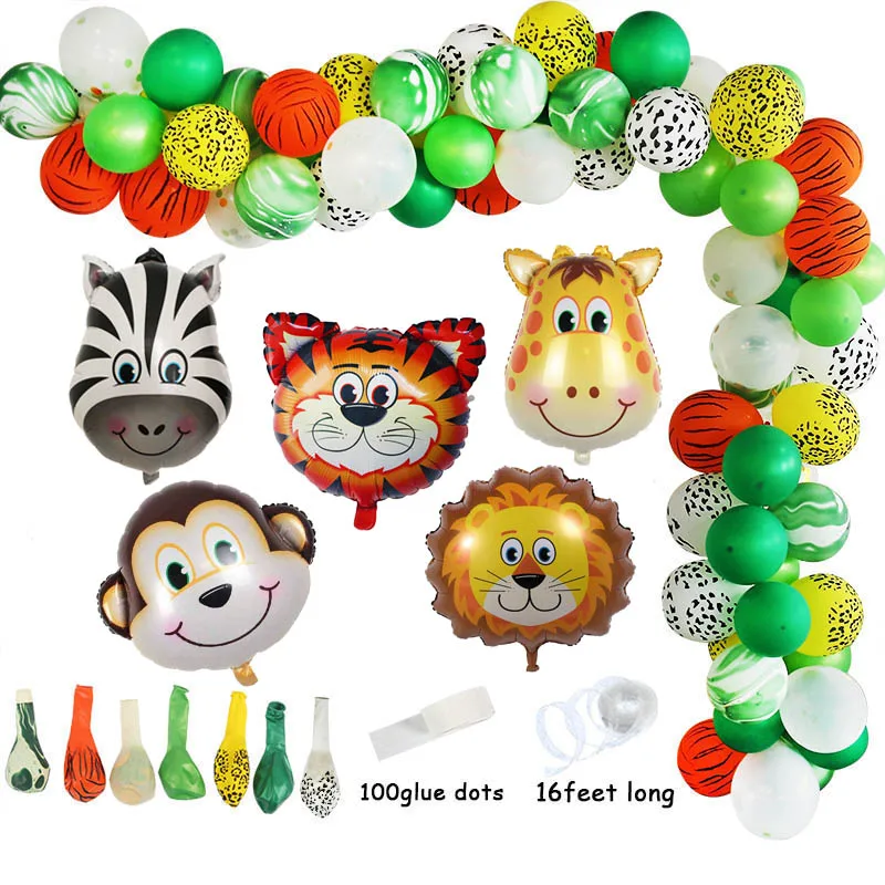 Сафари 1st День рождения украшение для детей от 1 года до 12 месяцы фоторамка баннер подарочные пакеты шары арки гирлянды Baby Shower для мальчиков - Цвет: 75pcs balloon set