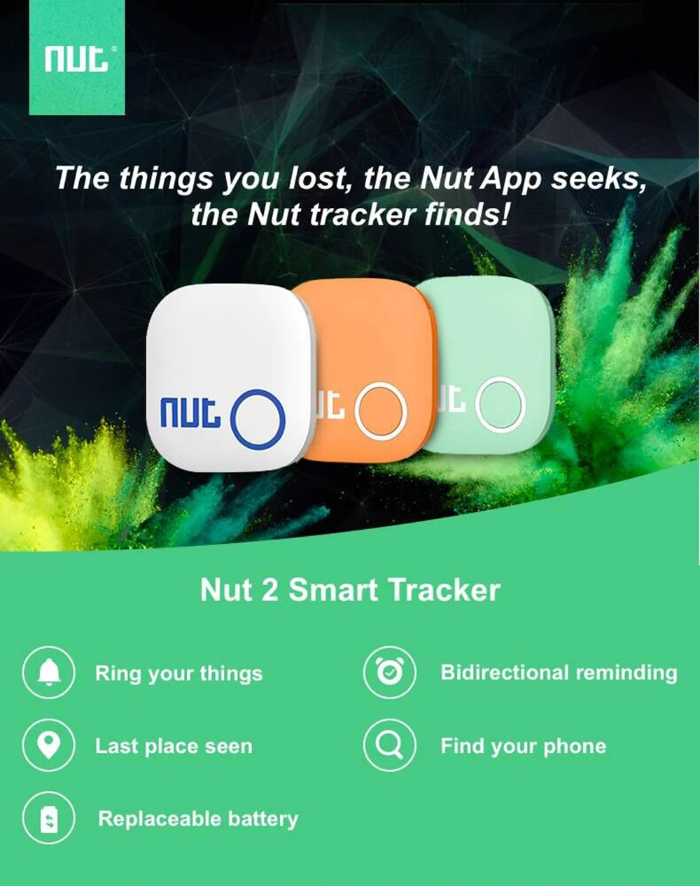 Nut 2 Mini Bluetooth Key Tag Finder Anti Lost Reminder Smart Tracker For Android Phone BT4.0 Wireless Tracker for Child Wallet