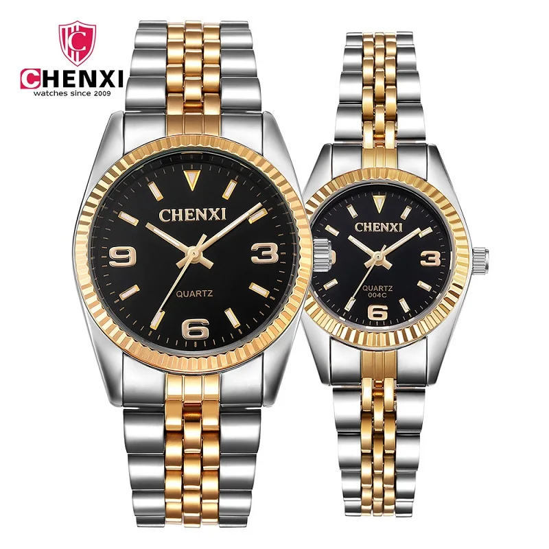 Couple Watchesblack Топ люксовый бренд часы CHENXI модные парные часы роскошные золотые часы для женщин и мужчин часы reloj hombre relogio feminino - Цвет: Couple Watchesblack