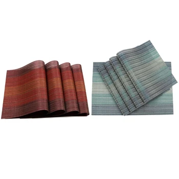 

12pcs Placemats for Dining Table Washable Woven Vinyl Placemat Non-Slip Heat Resistant - 6pcs Red wine & 6pcs Blue
