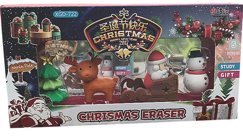 1 Набор, креативные милые Мультяшные ластики в форме Санта Клауса, рождественской елки, оленя, снеговика, школьные принадлежности, Детские стационарные принадлежности