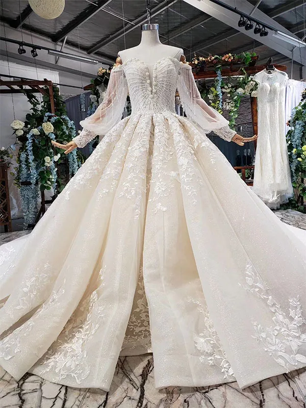 as picture HTL617 кружевные свадебные платья со шлейфом, с открытыми плечами, с кисточками, с открытыми плечами, размера плюс, свадебные платья, новинка, vestido de noiva, boho - Цвет: as picture