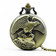 Модные Ретро часы с рисунком летающего орла, винтажные бронзовые Кварцевые часы с цепочкой, карманные часы для женщин и мужчин, карманные часы для лучшего подарка