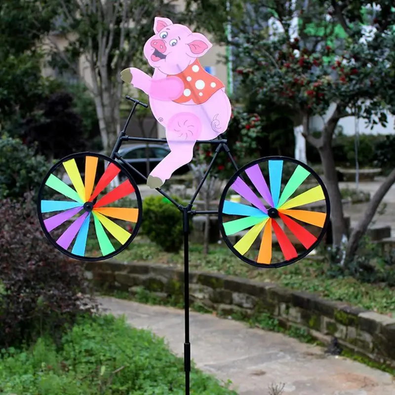 Милый 3D животное свинья на велосипеде ветряная мельница Whirligig сад газон двор Декор ветер Спиннер