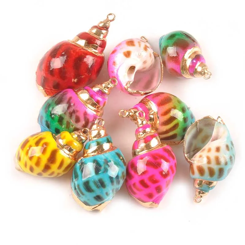 5pcs Mix Colorful Spiral Shell Gold Plated Natural Sea Shells For DIY Jewelry Pendant Scrapbook Craft Home Decoration TR0336