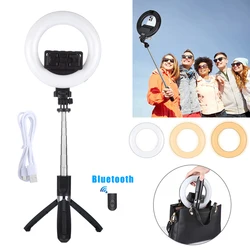 Anneau lumineux LED intelligent avec trépied, compatible Bluetooth, lampe de bureau Portable, pour Selfie, maquillage, vidéo en direct, D30, 6.5 pouces 