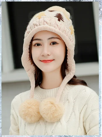 beige hat Зимняя шапка, Снуд шарф, комплект для женщин, розовая однотонная шапка с помпоном, шапки для девушек, утепленные теплые шапки для ушей, женские шапки и снуд, черный цвет - Цвет: beige hat
