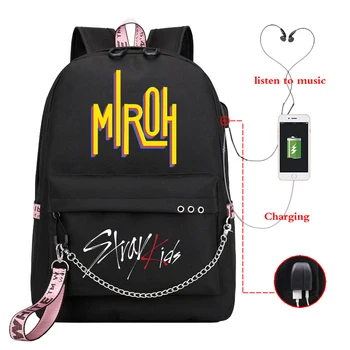 

Mochila Stray Kids MIROH Bookbag Kpop Backpack Usb Charge School Bags for Teenage Girls Women Backpack Laptop Travel Backpack