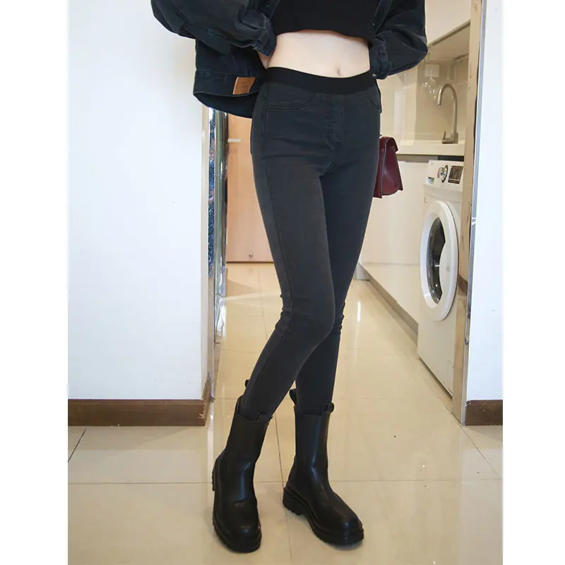 

Spring and Autumn new leggings women wear thin black elastic tight rubber band waist jeans