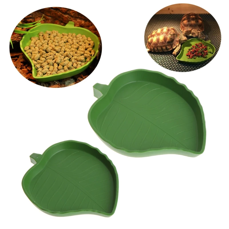 

Reptile Water Food Dish Bowl Plastic Gecko Meal Worm Feeder Leaf Shape 2 size