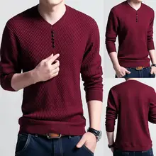 Мужчины с длинным рукавом сплошной цвет пуговицы Декор трикотаж размера плюс джемпер