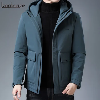

Winter Warm Men Jacket Coat Casual Autumn Stand Collar Puffer Thick Hat White Duck Parka Male Men's Winter Down Jacket With Hood