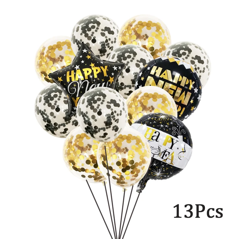 Foil Balloon Happy New Year Banner Star Round Balloon Home Party Confetti Latex Balloons Decoration New Year Decor Supplies