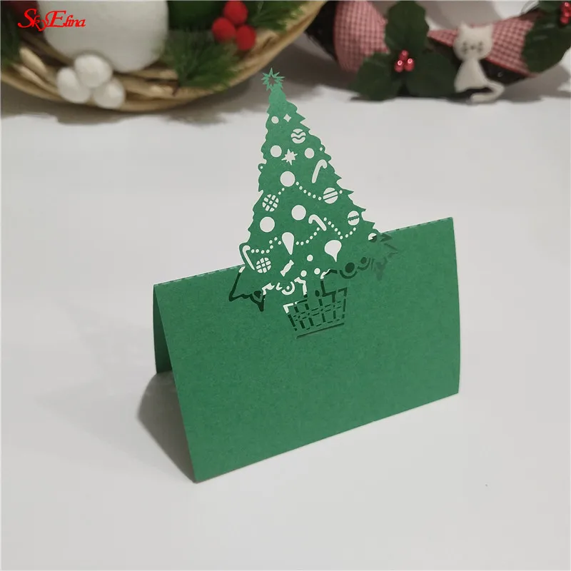10/50/100pcs Lase Cut Marks Place Escort Card Christmas Tree Shape gift Cards Wedding Supplies Birthday Party Decoration 5zSH219