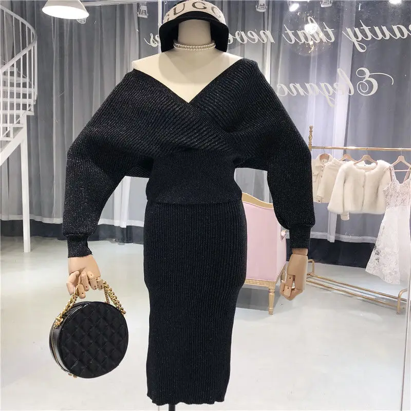 Женское платье-свитер с v-образным вырезом, сексуальное облегающее трикотажное платье с длинным рукавом, Осень-зима, Vestidos