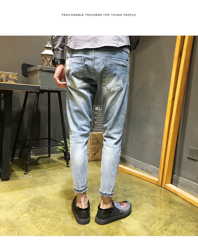 Spring And Summer New Korean Version Of The Tide Simple Loose Tight Elastic Social Wind Casual Retro Hole Jeans Size 28-36
