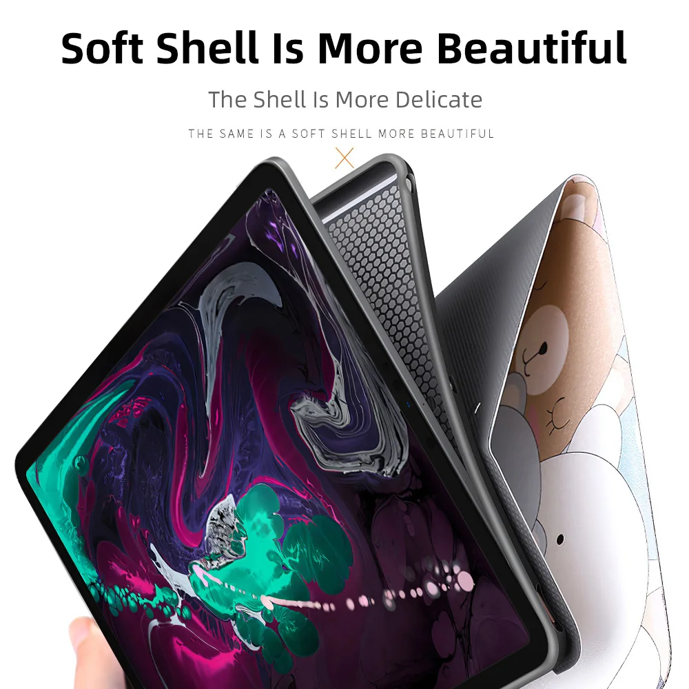 Painting Cute Bear Cases For iPad New Air 1 2 A1823 A1954 A1566 Cartoon Rabbit Flower Monkey Shockproof Tablet Leather