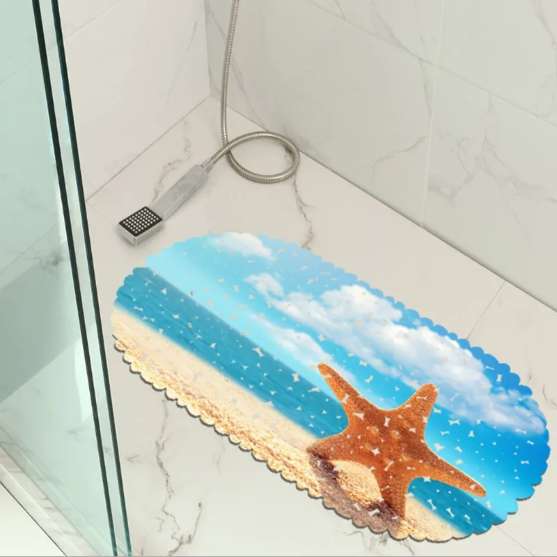 

High Quality Beach Scenic Starfish Pattern PVC Non- Slip Waterproof Bath Mat Bathtub Mat Shower Mat