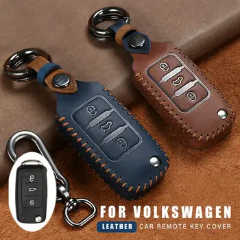 

1Pcs 3 Buttons Top Layer Cowhide Leather Car Smart Key Fob Case Cover Shell Key Holder Keychain For Volkswagen GTI Golf Mk5 Mk6