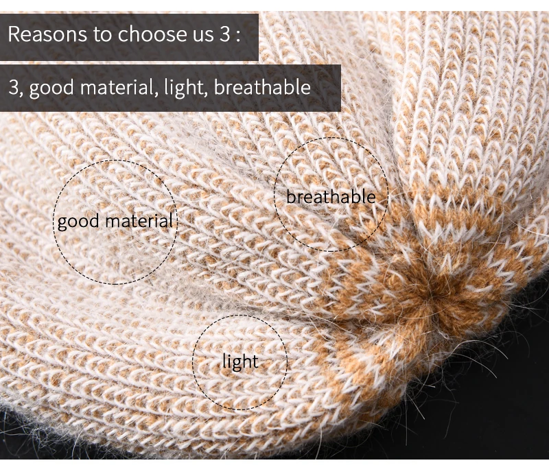 Cashmere Knitted Beanies Thick Warm Ladies Wool Female Beanie Hats