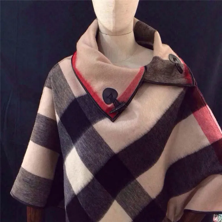 

Autumn And Winter New Style Europe And America Fashion Warm Faux Cashmere Open-Collar Bat Sleeve Shawl Cloak Mantle